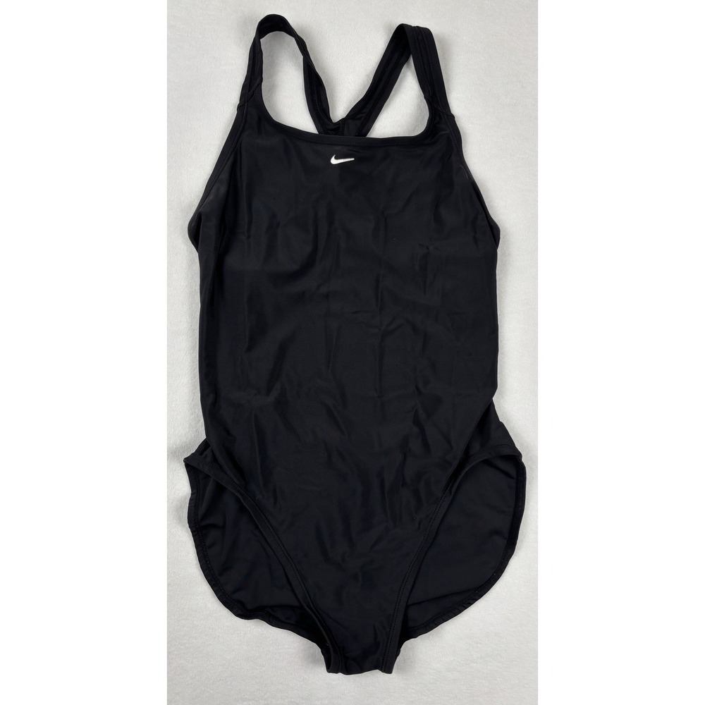 Nike Swim One Piece Swimsuit Black Racerback Women's Size 12 Vintage